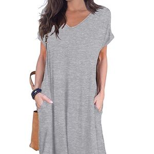 Long gray dress perfect for fall with pockets!